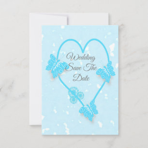 Convites Salvar A Data Azul Colorida Borboletas Corações