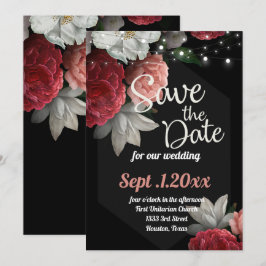 Convites salvar a data Burgundy floral string light
