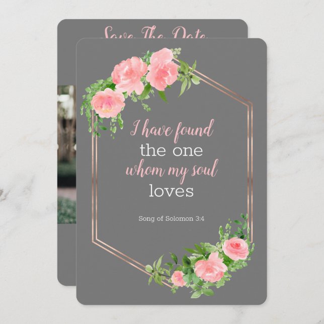 Convites Salvar a data da foto da bíblia floral (Frente/Verso)