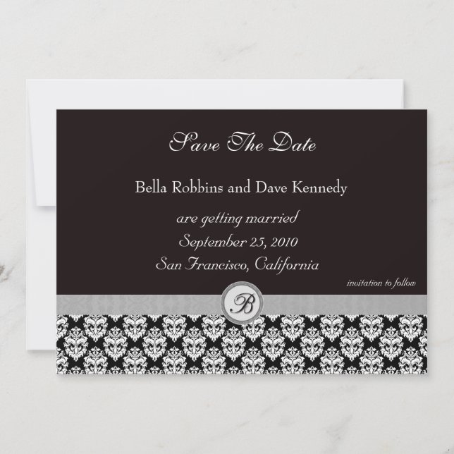 Convites Salvar a data - Damask BlackElegance (Frente)