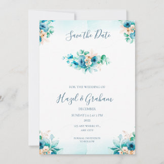 Convites Salvar a Data de Casamento Azul-Piscina