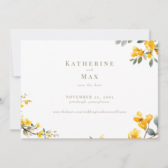 Convites Salvar a Data de Casamento Floral Amarelo Moderno (Frente)