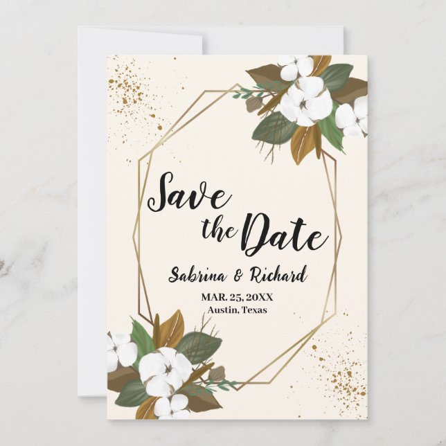 Convites Salvar a Data de Casamento Floral Marrom e Creme (Frente)