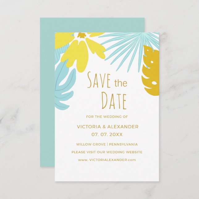 Convites Salvar a data do casamento botânico tropical (Frente/Verso)