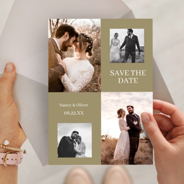 Convites Salvar a Data do Casamento Colagem de Fotos Modern (Save The Date Wedding Modern Photo Collage Invitation, Wedding Invite Template, Save the Date Card)