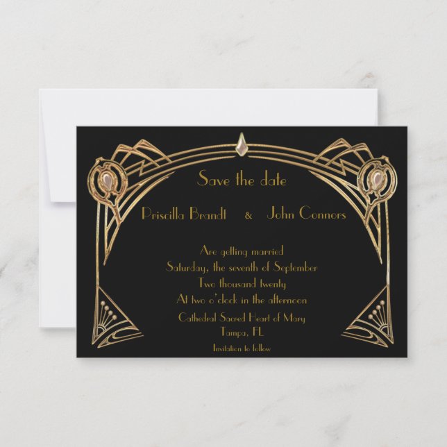 Convites Salvar a Data do Casamento, great-Gatsby, preto &  (Frente)