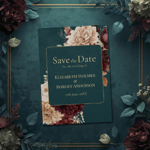 Convites Salvar a Data Floral Gótico em Azul Escuro