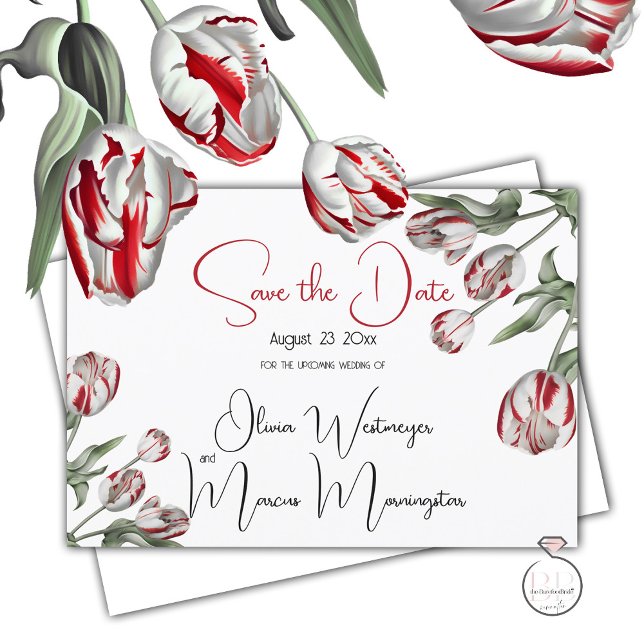 Convites Salvar a data | Floral Red & White Rembrandin Tuli (Send a Save the date  via  snail mail so your  friends and family can hold it in their hand)