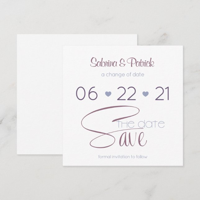 Convites Salvar a data MInimalist Orchid Lilac (Frente/Verso)