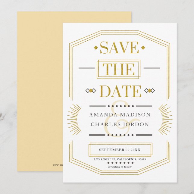 Convites Salvar a data Moldura geométrica Art-deco (Frente/Verso)