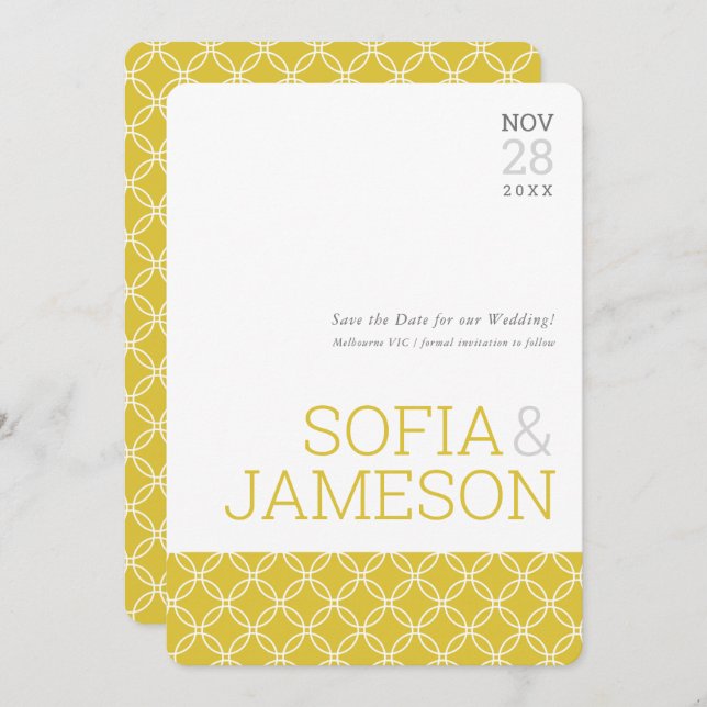 Convites SALVAR A DATA simples de mostarda moderna amarela (Frente/Verso)