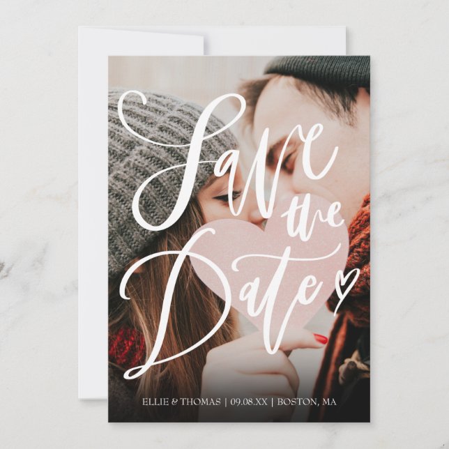 Convites Salvar a Foto Moderna do Script Elegante de Data (Frente)