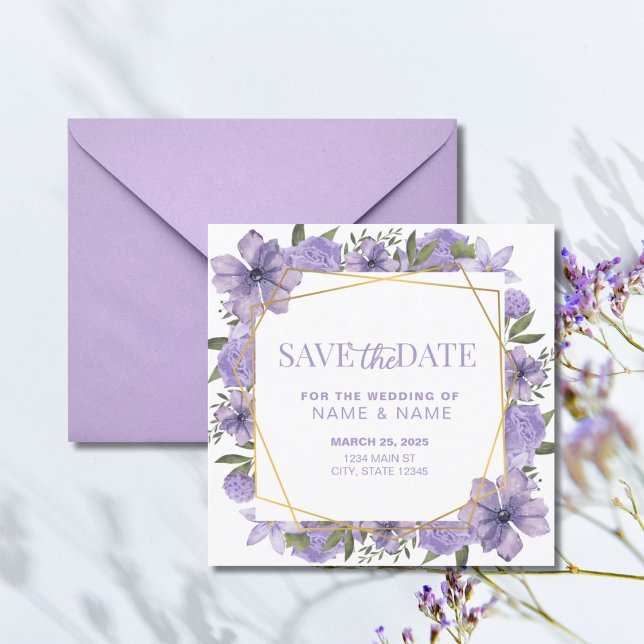 Convites Salvar a Lavanda Casamento Floral Dourado Roxo (Criador carregado)