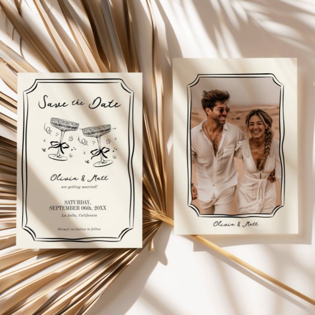 Convites Salvar Data Caprichoso Champanhe com Foto ( Whimsical Save The Date Champagne with Photo Invitation)