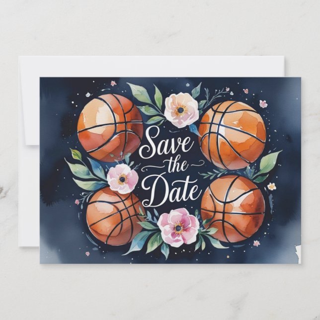 Convites Salvar data de basquete com basquete no campo (Frente)