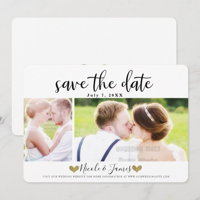 Convites Salvar data de casamento com fonte preta e foto mo (Frente/Verso)