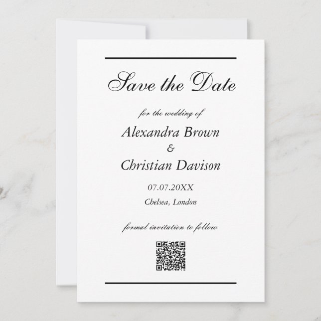 Convites Salvar Data do Casamento Simples Código QR & Foto  (Frente)