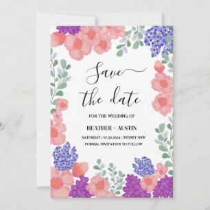 Convites Salvar Data Flores de Casamento Aquarela  