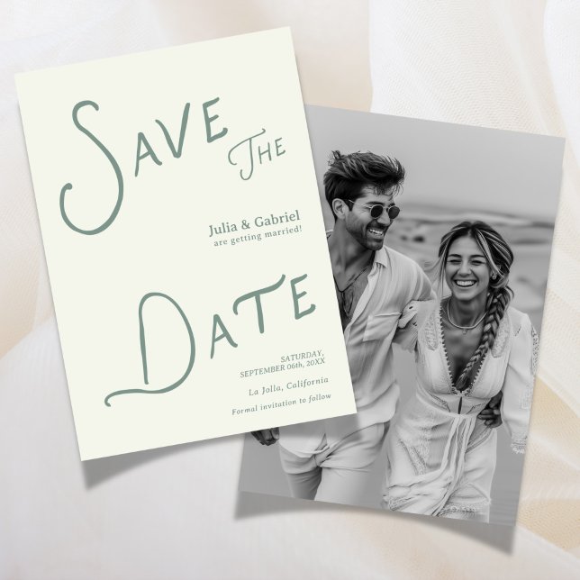 Convites Salvar Data Moderno Foto Sage Verde (Modern Save The Date Photo sage green Invitation)