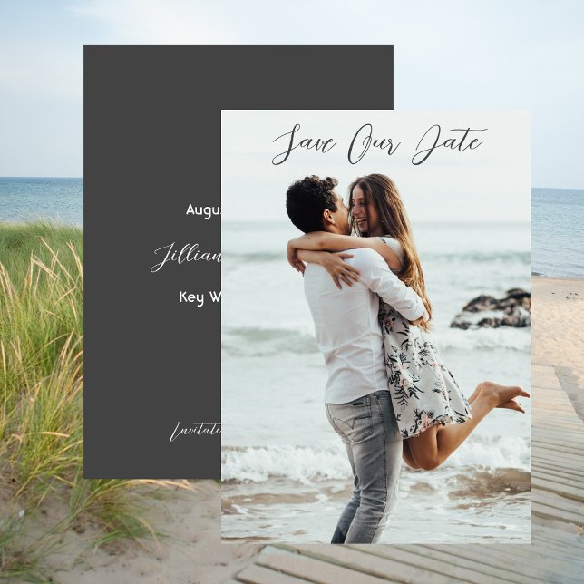 Convites Salvar nosso Noivado de casamento de fotos de data (Photo Save Our Date Wedding Announcement Black)