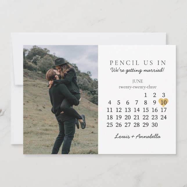 Convites Salvar o calendário Dourado Coração junho de 2023  (Frente)