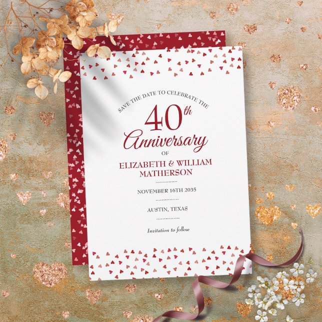 Convites Salve a data 40º aniversário do casamento Ruby Chi (Save the Date 40th Wedding Anniversary Ruby Chic Invitation)