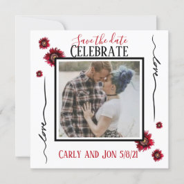 Convites Salve a data Amor e flores vermelhas