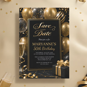 Convites Salve a Data Aniversário de 50 anos Black Gold