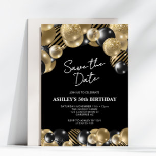 Convites Salve a Data Aniversário de 50 anos Black Gold