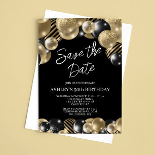 Convites Salve a Data Aniversário de 50 anos Black Gold