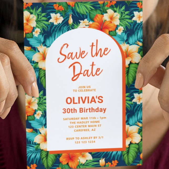 Convites Salve A Data Aniversário Tropical Havaiano (Criador carregado)