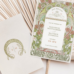 Convites Salve a Data Arte Nova Vintage por Mucha Invitat