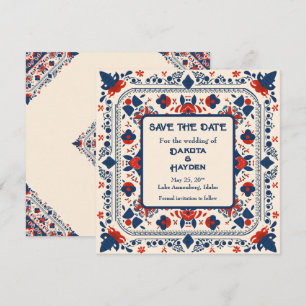 Convites Salve a Data, arte popular floral, vermelho branco
