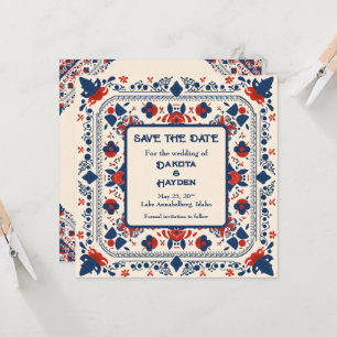Convites Salve a Data, arte popular floral, vermelho branco