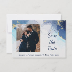 Convites Salve a Data Azul Dourado Aquarela Casamento