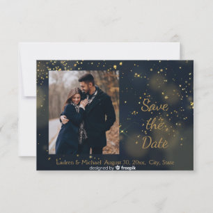 Convites Salve a Data Azul Dourado Estrelas Noite Casamento