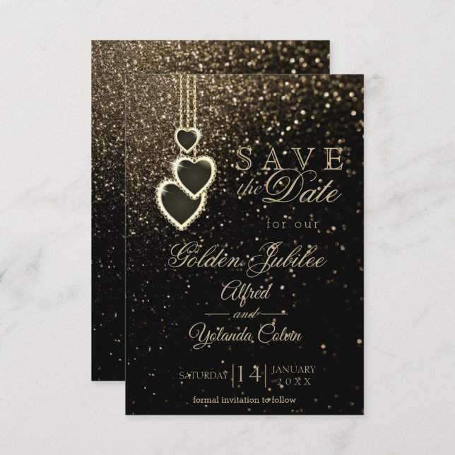 Convites Salve a Data - Brilho Dourado (Frente/Verso)