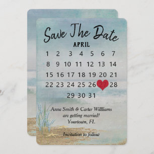 Convites Salve a data Calendar Beach Starfish