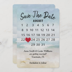 Convites Salve a data Calendar Beach Starfish