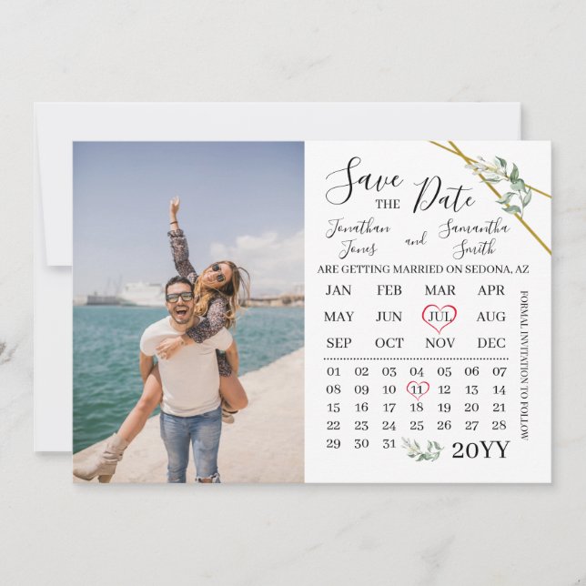 Convites Salve a data Calendário fotográfico Casamento Gree (Frente)