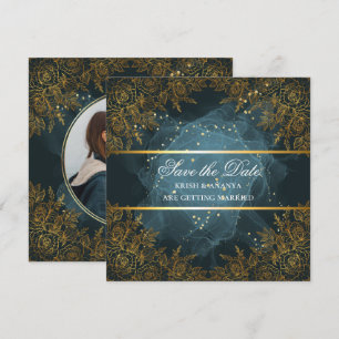 Convites Salve a data, Casamento Azul e preto Elegante