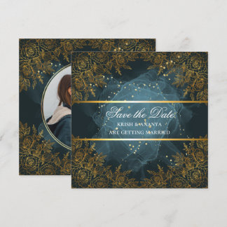 Convites Salve a data, Casamento Azul e preto Elegante