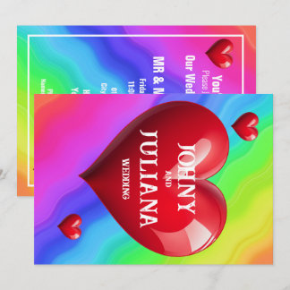 Convites Salve a Data Casamento Colorido Coração Vermelho