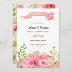 Convites Salve a data. Casamento de Rosas de Aquarela Român