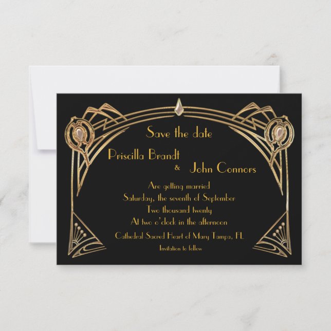 Convites Salve a Data Casamento, grande-Gatsby, preto & dou (Frente)