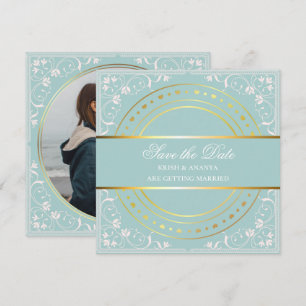 Convites Salve a data, Casamento Pastel Verde e Dourado