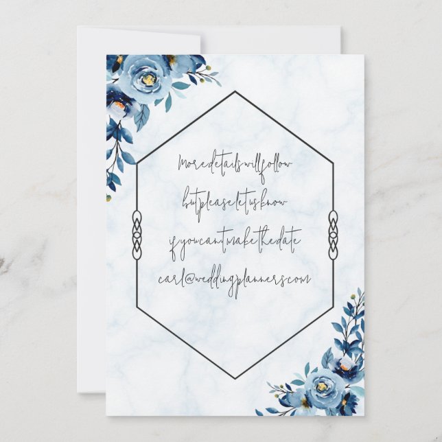 Convites Salve a data - Casamento/rosas azuis (Verso)