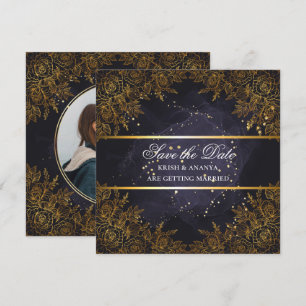 Convites Salve a data, Casamento roxo e preto elegante