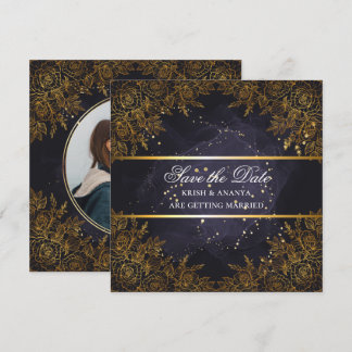 Convites Salve a data, Casamento roxo e preto elegante