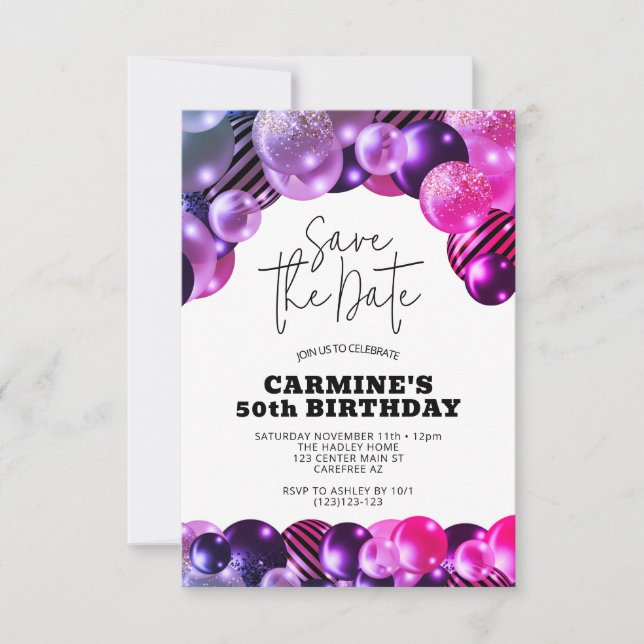 Convites Salve a Data da Festa de Aniversário de 50 anos Fu (Frente)